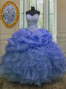 Custom Design Pick Ups Ball Gowns Sweet 16 Dresses Blue Sweetheart Organza Sleeveless Floor Length Lace Up