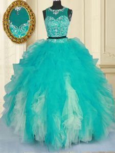 Gorgeous Scoop Sleeveless Beading and Ruffles Zipper Quinceanera Dresses
