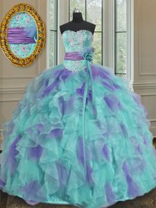 Romantic Royal Blue 15th Birthday Dress Military Ball and Sweet 16 and Quinceanera and For with Beading and Ruffled Layers and Pick Ups Sweetheart Sleeveless Lace Up