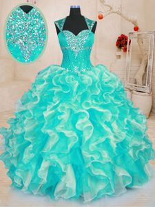 Artistic Sleeveless Lace Up Floor Length Beading and Ruffles Vestidos de Quinceanera