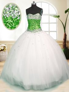 White Quinceanera Dress Military Ball and Sweet 16 and Quinceanera and For with Beading Sweetheart Sleeveless Zipper