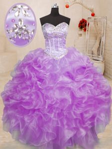 Floor Length Lilac Ball Gown Prom Dress Sweetheart Sleeveless Lace Up