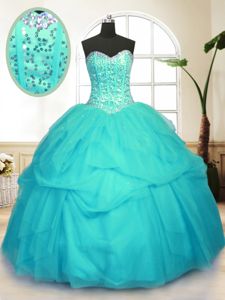 Floor Length Turquoise Sweet 16 Dress Straps Sleeveless Zipper