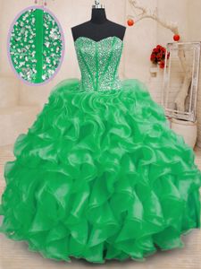 Lace Up Quince Ball Gowns Beading and Ruffles Sleeveless Floor Length