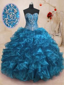 Superior Sleeveless Floor Length Beading and Ruffles Lace Up Sweet 16 Dresses with