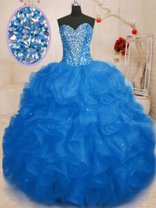 Floor Length Ball Gowns Sleeveless Blue Quinceanera Gowns Lace Up