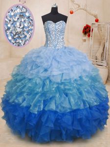 Beautiful Organza Sleeveless Floor Length Sweet 16 Dress and Beading and Ruffles