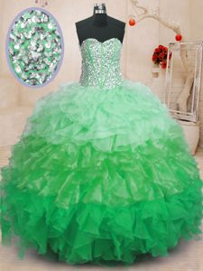 Sleeveless Floor Length Ruffles Lace Up Sweet 16 Dress with Multi-color