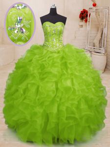Organza Sweetheart Sleeveless Lace Up Beading and Ruffles Quinceanera Dress in Yellow Green