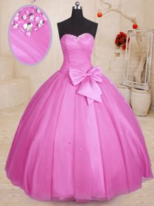 Lilac Lace Up Sweetheart Beading and Bowknot Quinceanera Gown Tulle Sleeveless