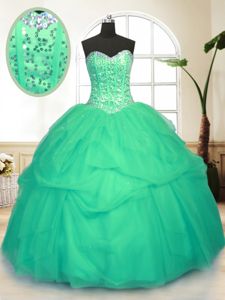 Ideal Sweetheart Sleeveless Quinceanera Dress Floor Length Beading Tulle and Sequined