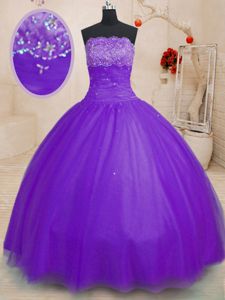 Custom Design Printed Sleeveless With Train Beading and Ruffles and Pattern Lace Up Quince Ball Gowns with Aqua Blue Brush Train