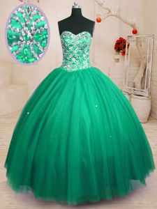 Vintage Strapless Sleeveless Tulle Quinceanera Dress Beading Lace Up