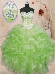 Stylish Sweetheart Lace Up Beading and Ruffles Quinceanera Gowns Sleeveless