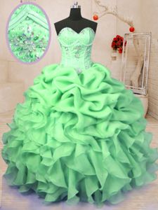Elegant Coral Red Lace Up Sweetheart Beading and Ruffles and Sequins Quinceanera Dress Organza Sleeveless