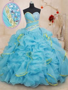 Fabulous Sleeveless Beading and Ruffles and Sequins Lace Up 15 Quinceanera Dress