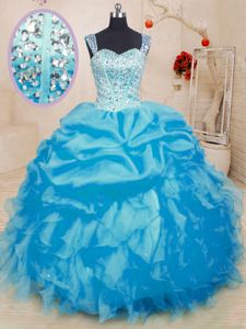 Top Selling Pick Ups Straps Sleeveless Lace Up Sweet 16 Quinceanera Dress Orange Red Organza