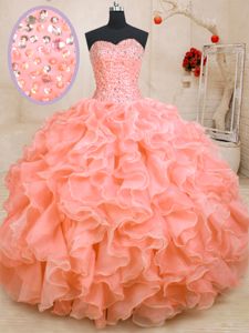 Floor Length Ball Gowns Sleeveless Pink 15th Birthday Dress Lace Up