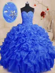 Custom Fit Beading and Ruffles Quinceanera Dresses Royal Blue Lace Up Sleeveless Floor Length
