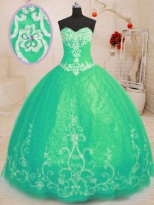 Turquoise Sweetheart Lace Up Beading and Embroidery Quinceanera Gowns Sleeveless