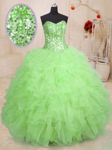 Glorious Sweetheart Neckline Beading and Appliques and Ruffles 15th Birthday Dress Sleeveless Lace Up