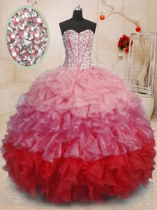 Fantastic Wine Red Lace Up Sweetheart Beading and Appliques and Ruffled Layers Sweet 16 Dress Taffeta Sleeveless Court Train