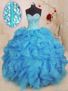 Sleeveless Beading and Embroidery and Ruffles Lace Up Sweet 16 Dress