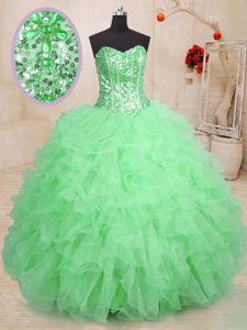 Low Price Strapless Sleeveless Organza Vestidos de Quinceanera Beading and Ruffles and Ruching Lace Up