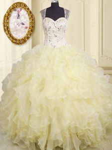 Hot Sale Sleeveless Lace Up Floor Length Beading and Ruffles Quinceanera Dresses