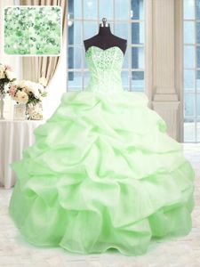 Organza Sweetheart Sleeveless Lace Up Beading and Ruffles 15th Birthday Dress in