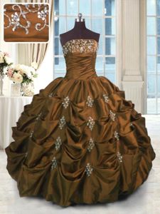 Glorious Sleeveless Taffeta and Tulle Floor Length Lace Up 15 Quinceanera Dress in Rust Red for with Beading and Lace and Ruching and Pick Ups