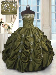 Fantastic Pick Ups Floor Length Olive Green Ball Gown Prom Dress Strapless Sleeveless Lace Up