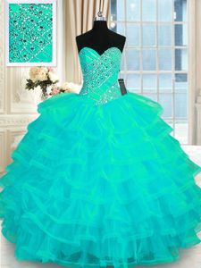 Sleeveless Beading and Ruffled Layers Lace Up Quinceanera Gown