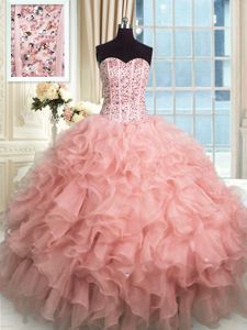 Sleeveless Beading and Ruffles Lace Up Sweet 16 Quinceanera Dress