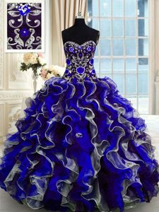 Top Selling Organza Sweetheart Sleeveless Lace Up Beading and Ruffles Quinceanera Dress in Multi-color