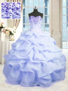 Sweetheart Sleeveless Sweet 16 Dresses Floor Length Beading and Ruffles Light Blue Organza