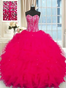 Three Piece Sleeveless Beading and Ruffles Lace Up 15th Birthday Dress