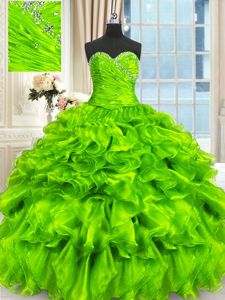 Gorgeous Four Piece Organza Sweetheart Sleeveless Lace Up Beading and Ruffles and Ruching Sweet 16 Quinceanera Dress in