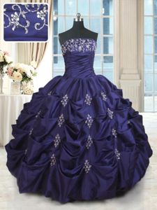 Classical Pick Ups Ball Gowns Sweet 16 Dress Peacock Green Strapless Taffeta Sleeveless Floor Length Lace Up