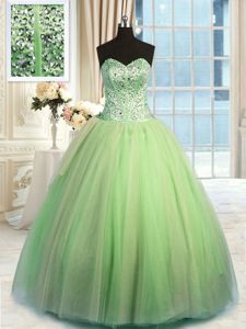 Attractive One Shoulder Sleeveless 15th Birthday Dress Floor Length Appliques Blue Tulle and Sequined