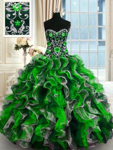 Glorious Multi-color Ball Gowns Organza Sweetheart Sleeveless Beading and Ruffles Floor Length Lace Up Sweet 16 Dress
