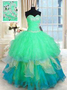 Sweet Multi-color Lace Up Sweetheart Beading and Appliques and Ruffles Quinceanera Gowns Organza Sleeveless