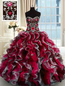 Cheap Floor Length Multi-color Quince Ball Gowns Organza Sleeveless Beading and Appliques