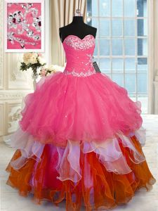 Wonderful Sweetheart Sleeveless Organza Quinceanera Dress Beading and Ruffles Lace Up
