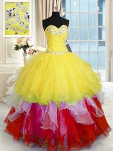Dynamic Floor Length Multi-color Quinceanera Gown Sweetheart Sleeveless Lace Up