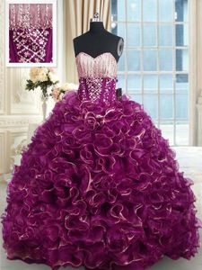 Cute Beading and Ruffles Sweet 16 Dress Multi-color Lace Up Sleeveless Floor Length