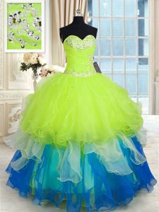 Custom Fit Floor Length Lace Up Quince Ball Gowns Multi-color and In for Military Ball and Sweet 16 and Quinceanera with Beading and Ruffles