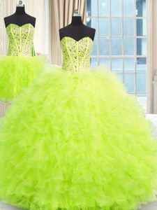 Great Three Piece Strapless Lace Up Beading and Ruffles 15th Birthday Dress Sleeveless