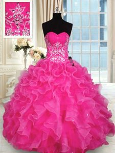Beading and Ruffles Sweet 16 Quinceanera Dress Multi-color Lace Up Sleeveless Floor Length