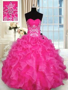 Inexpensive Floor Length Ball Gowns Sleeveless Orange Red 15th Birthday Dress Zipper